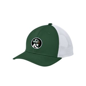 Sport-Tek® Club Green/White Trucker Cap with Embroidered Highland Roosters Logo