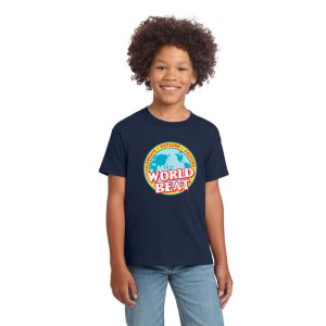 Gildan Youth Softstyle® Navy T-Shirt with Full Front DTF Color "World Beat" Logo