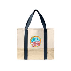Port Authority® Straw Market Tote with "World Beat" DTF Logo