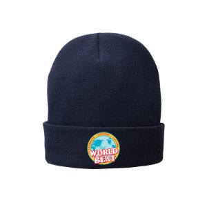 Port & Co™ Navy Fleece-Lined Knit Cap with Embroidered World Beat Logo