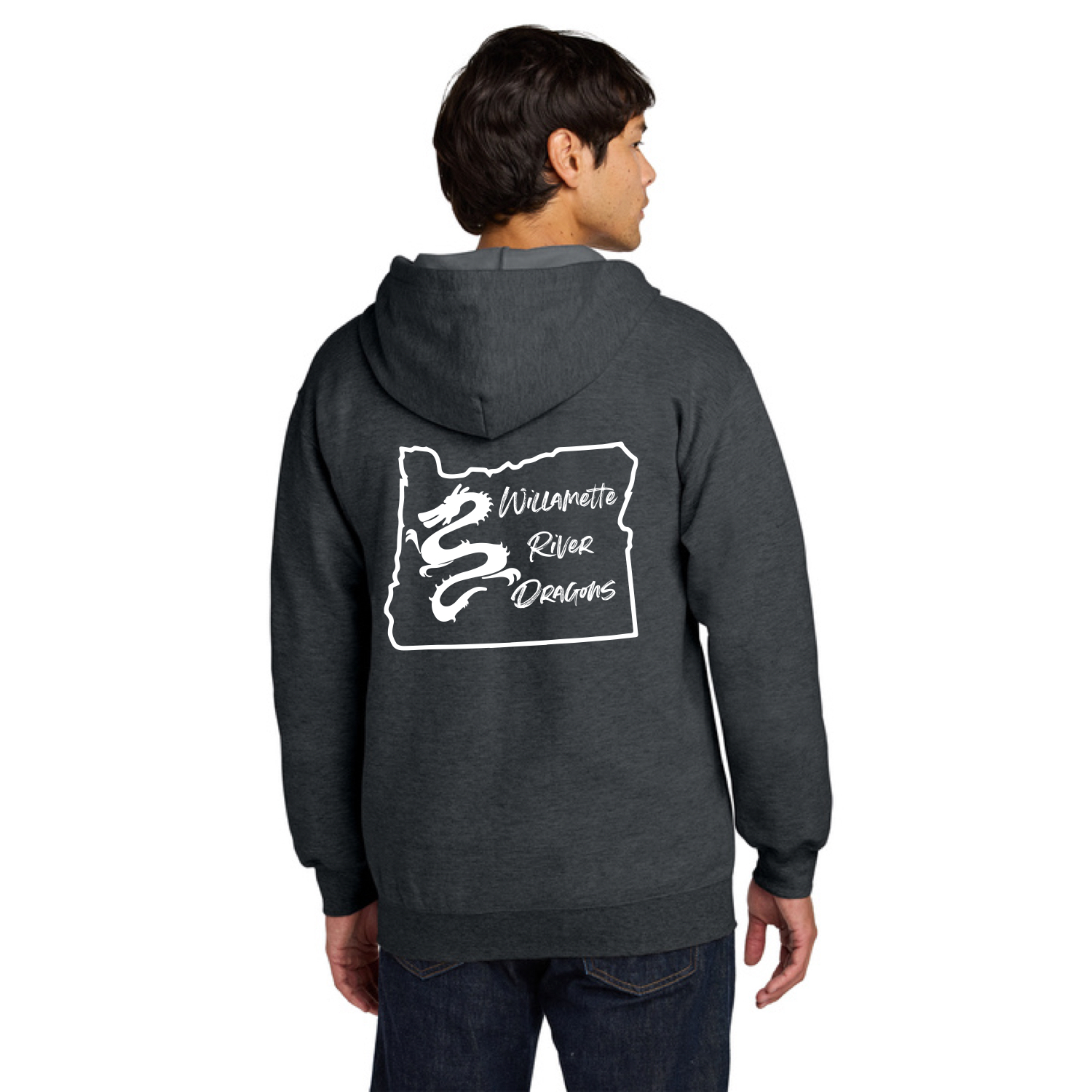 Gildan Softstyle® Midweight Fleece Full-Zip Hooded Sweatshirt with Left Chest & Full Back "Willamette River Dragons" DTF logo - Image 6