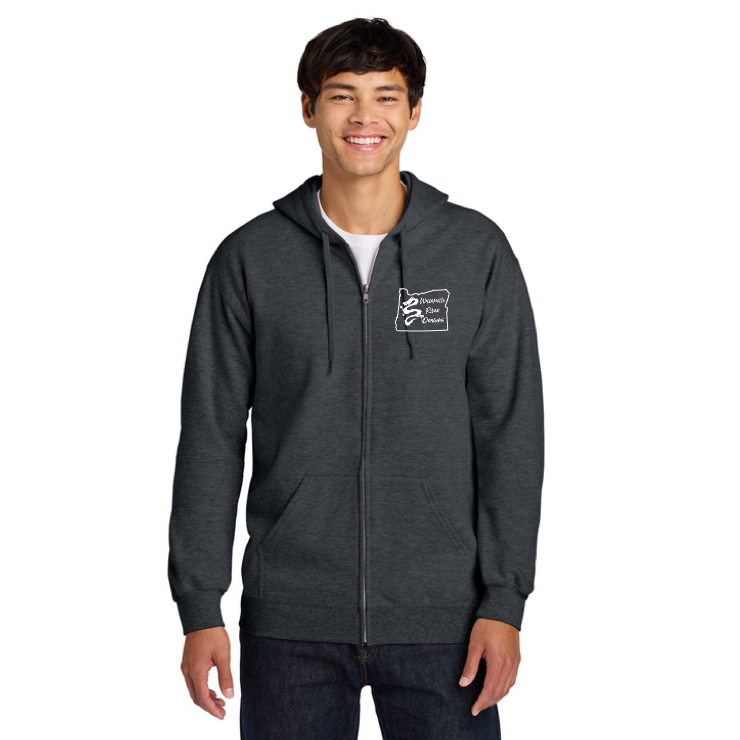 Gildan Softstyle® Midweight Fleece Full-Zip Hooded Sweatshirt with Left Chest & Full Back "Willamette River Dragons" DTF logo - Image 5