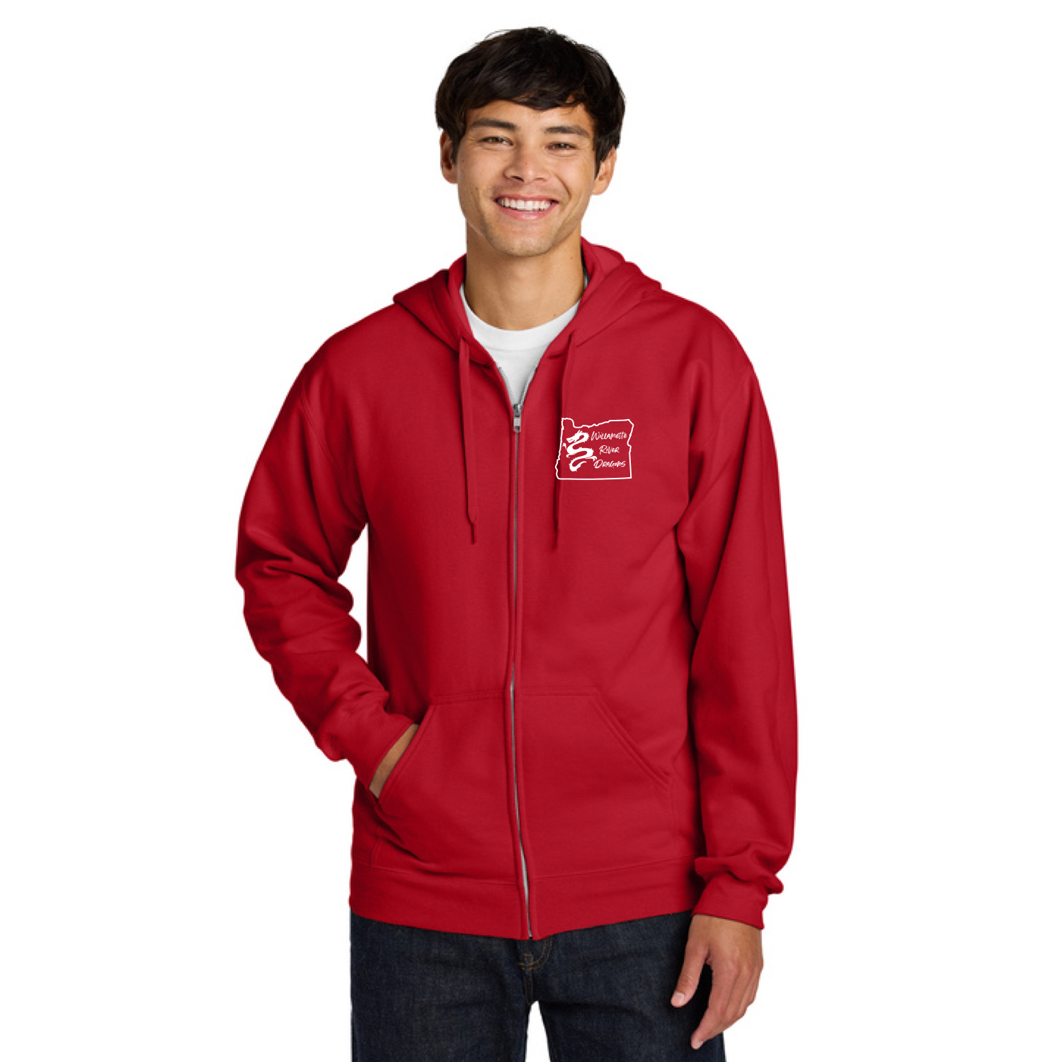 Gildan Softstyle® Midweight Fleece Full-Zip Hooded Sweatshirt with Left Chest & Full Back "Willamette River Dragons" DTF logo